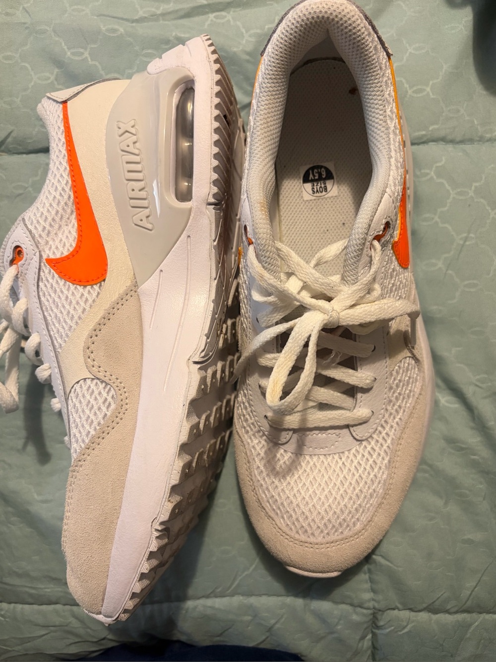 Nike Women's 8/ children 6.5 Y  White and Orange Air Max Running Sneakers